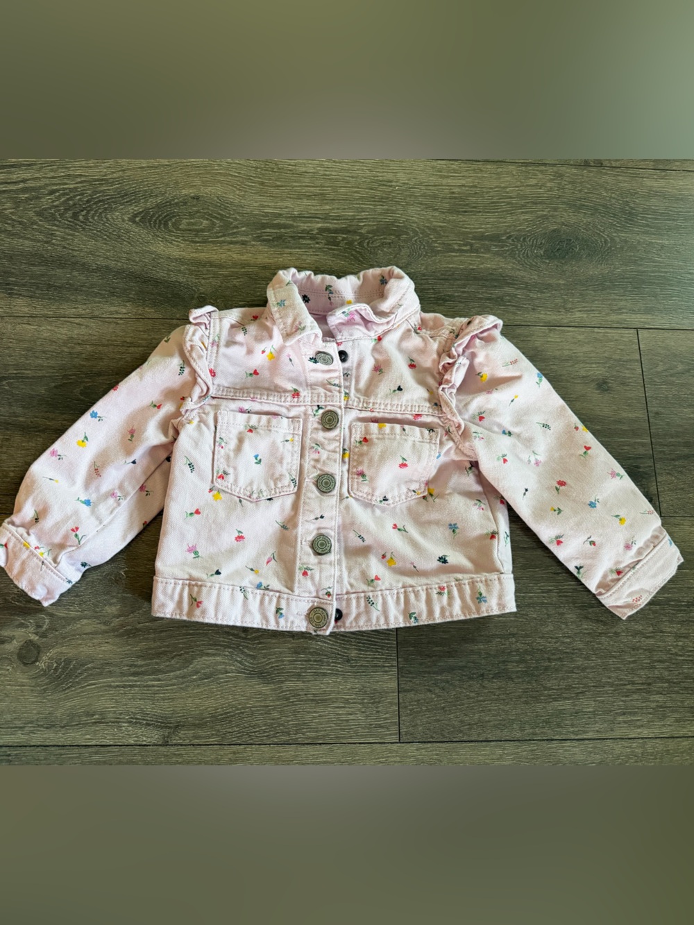Sz 2t babyGAP Pink Floral Ruffle Denim Jacket
